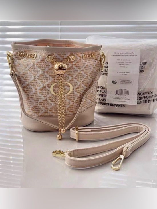 Dior Handbags - Dior Cream Beige Monogram Bucket Crossbody with Gold Chain